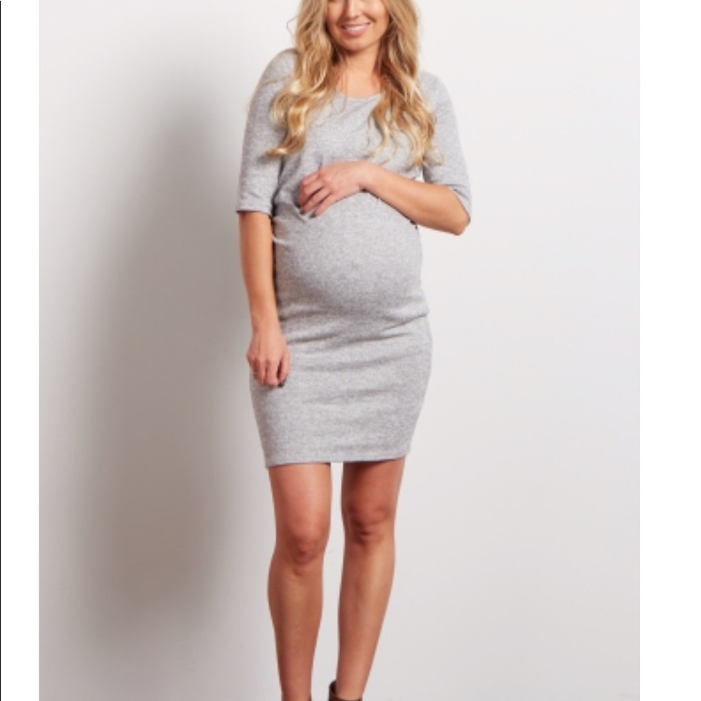 Maternity Grey Heathered Sweater Dress